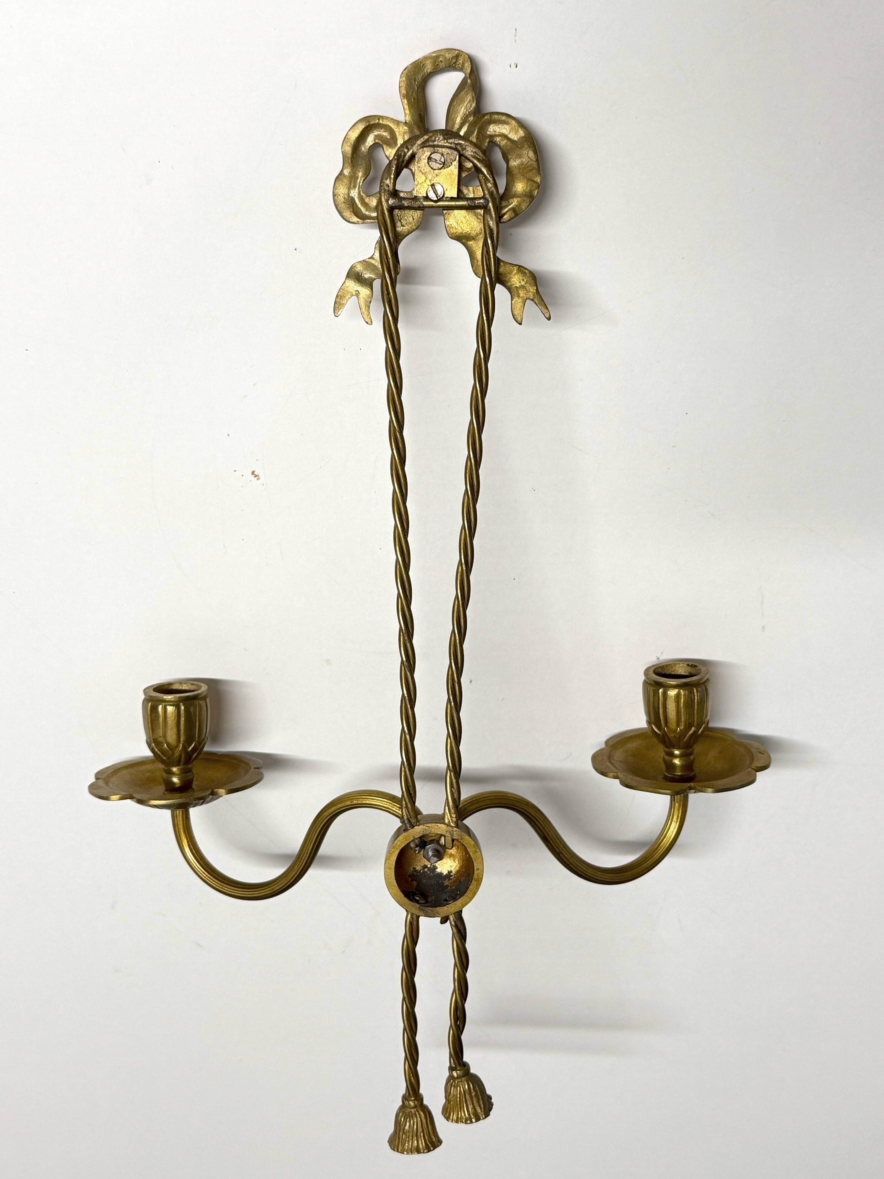 Antique Pair of 2-Light Wall Lights - Gilt Bronze - Louis XVI Style Knot