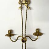 Ancien Paire Appliques 2 Feux - Bronze Doré - Nœud Style Louis XVI