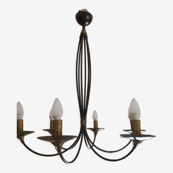 Beautiful 6-spoke black metal chandelier