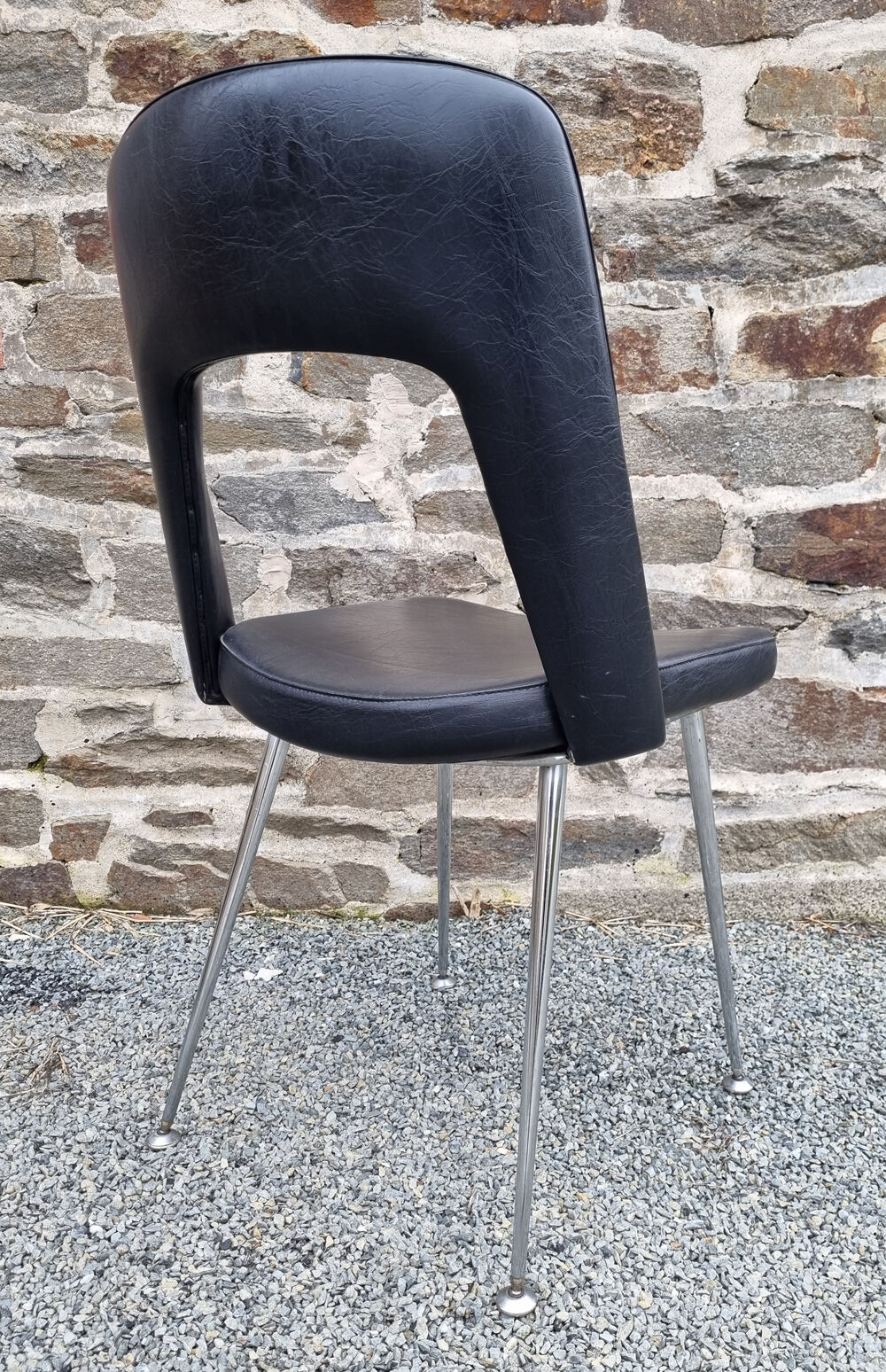 Tonneau chair, vynil and chrome, vintage, 60s