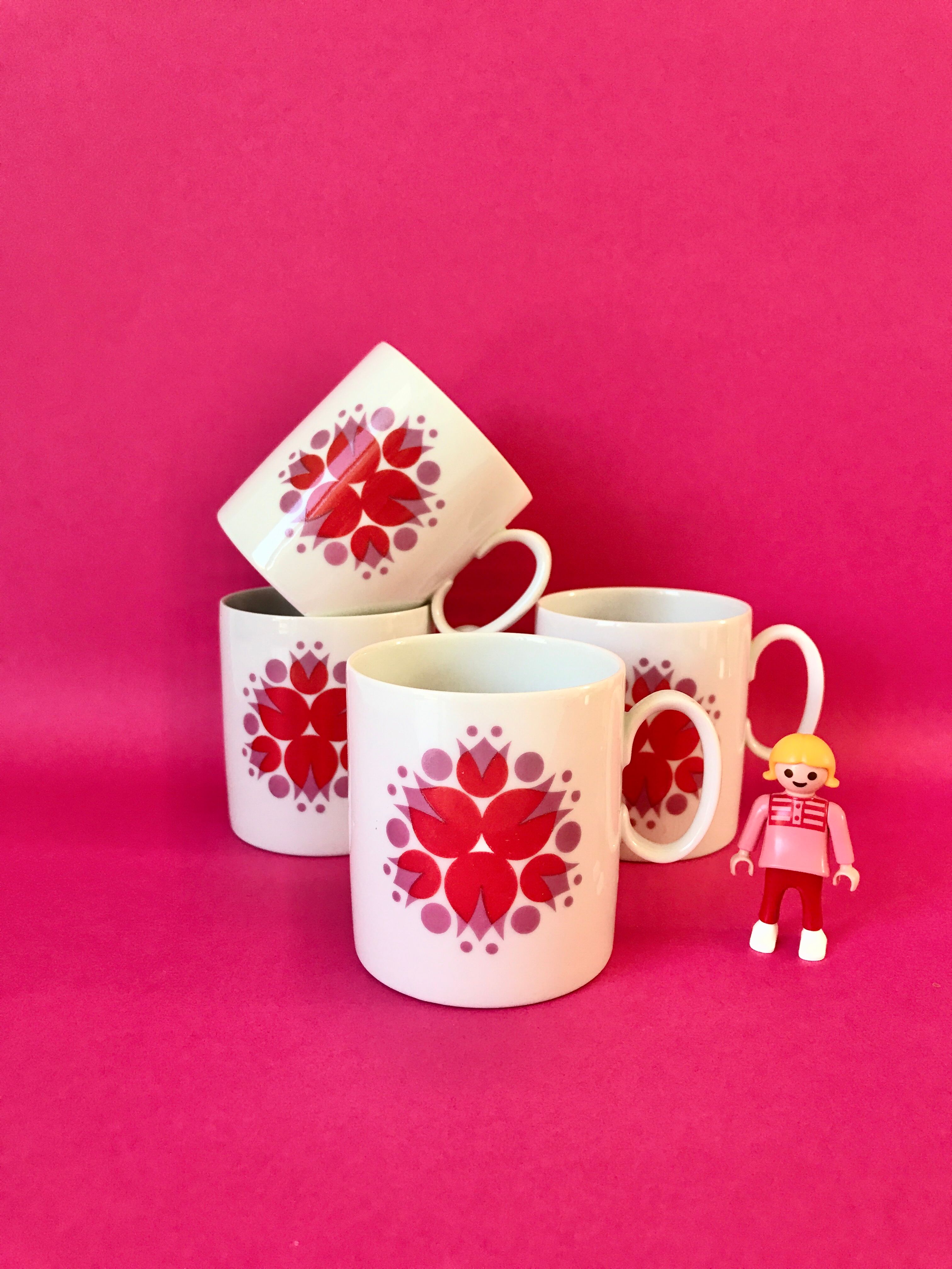 Set of 4 cups white porcelain coffee, 60s