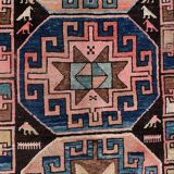 Tapis turc kazak 226x135 cm tapis tribal vintage rouge et bleu grand