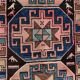 Old Turkish Kazak Rug 226x135 cm vintage tribal carpet, Red and Blue Large