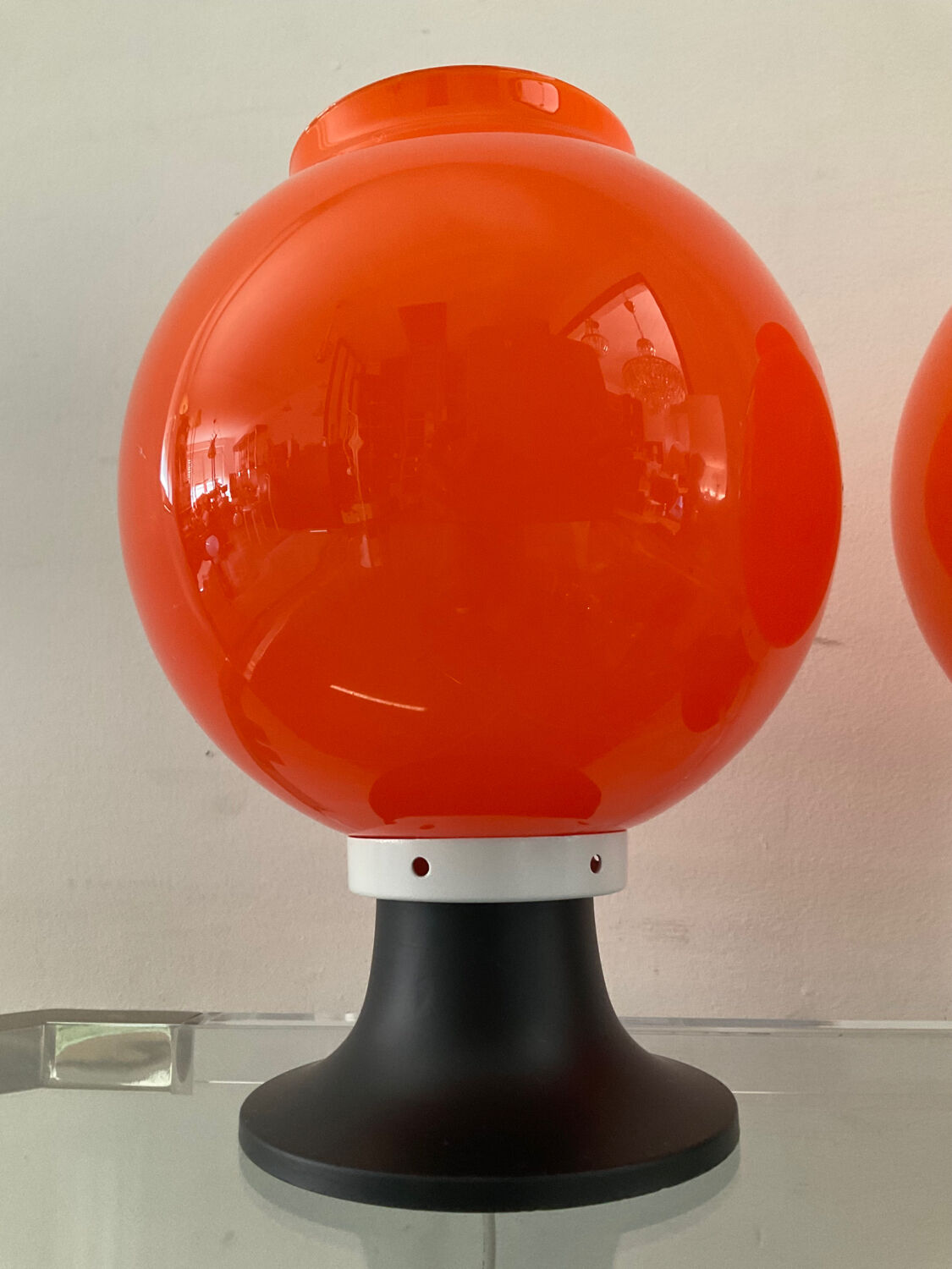 Pair of orange opaline lamps from the 70s