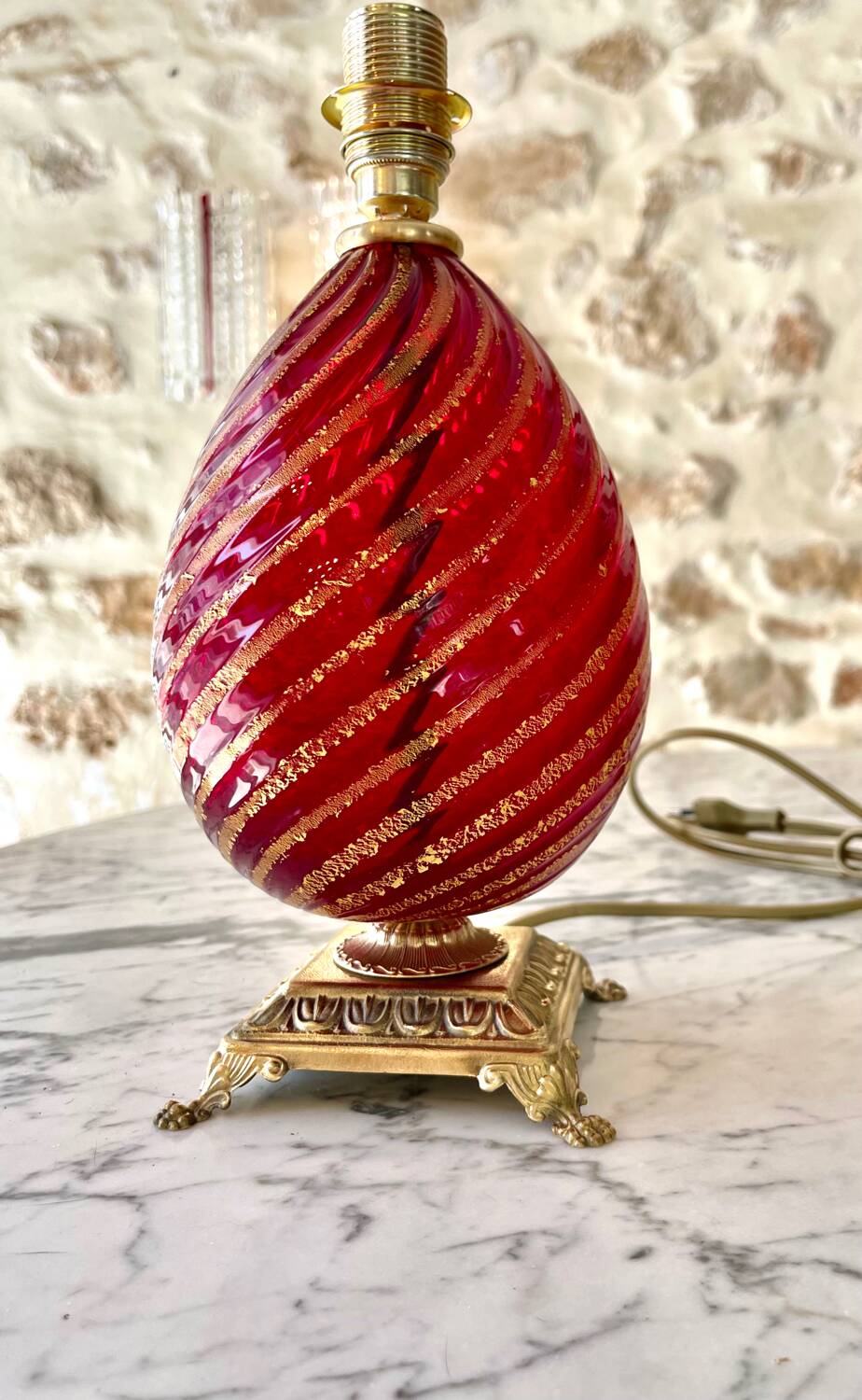 Murano glass table lamp in Ruby color, Rigadin, Italy 1950