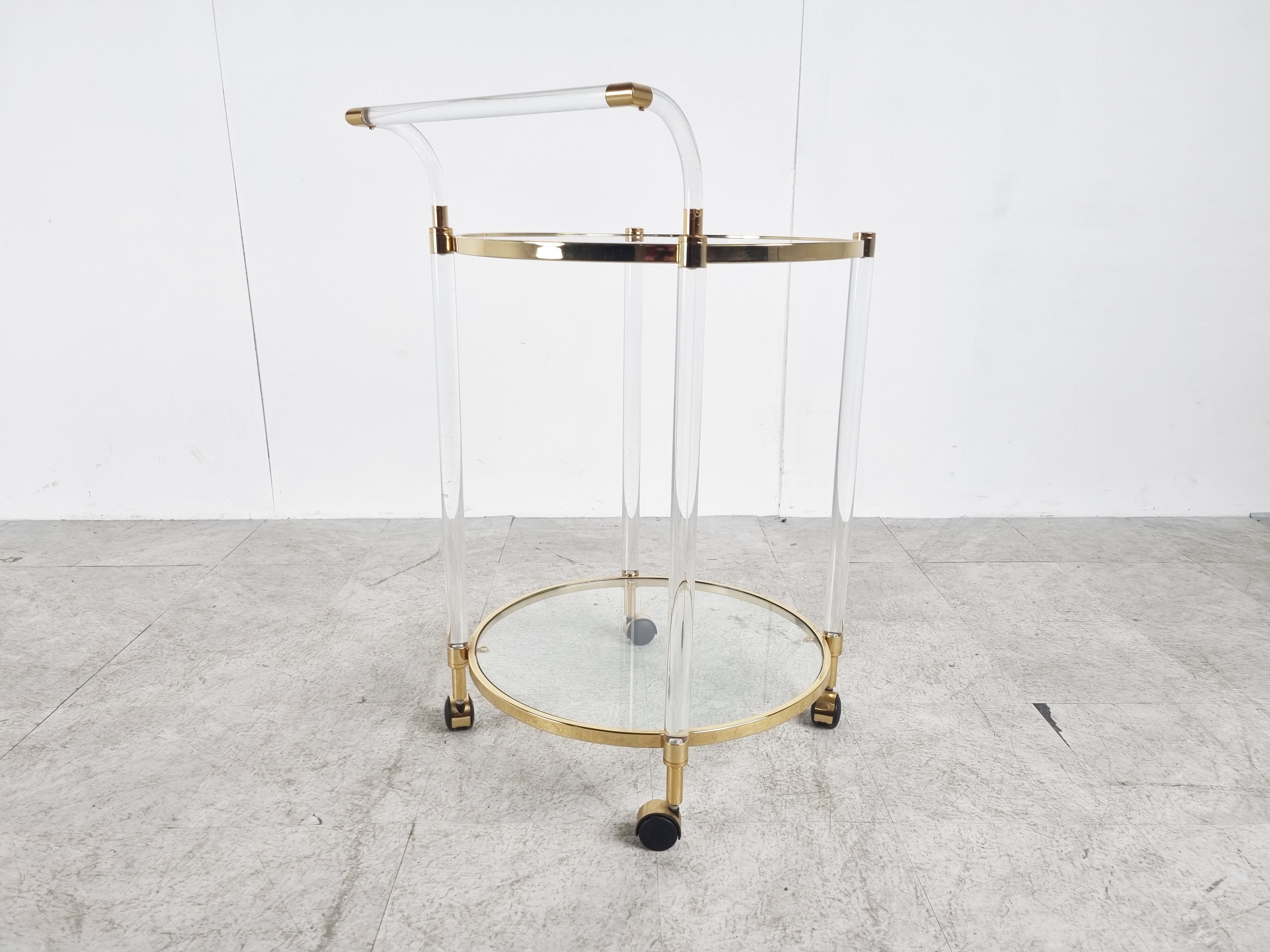 Brass and lucite drinks trolley, 1970s
