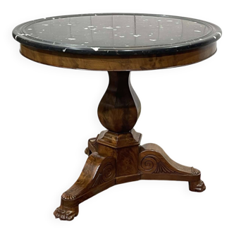 Restoration pedestal table in mahogany and black marble top (reglued marble)