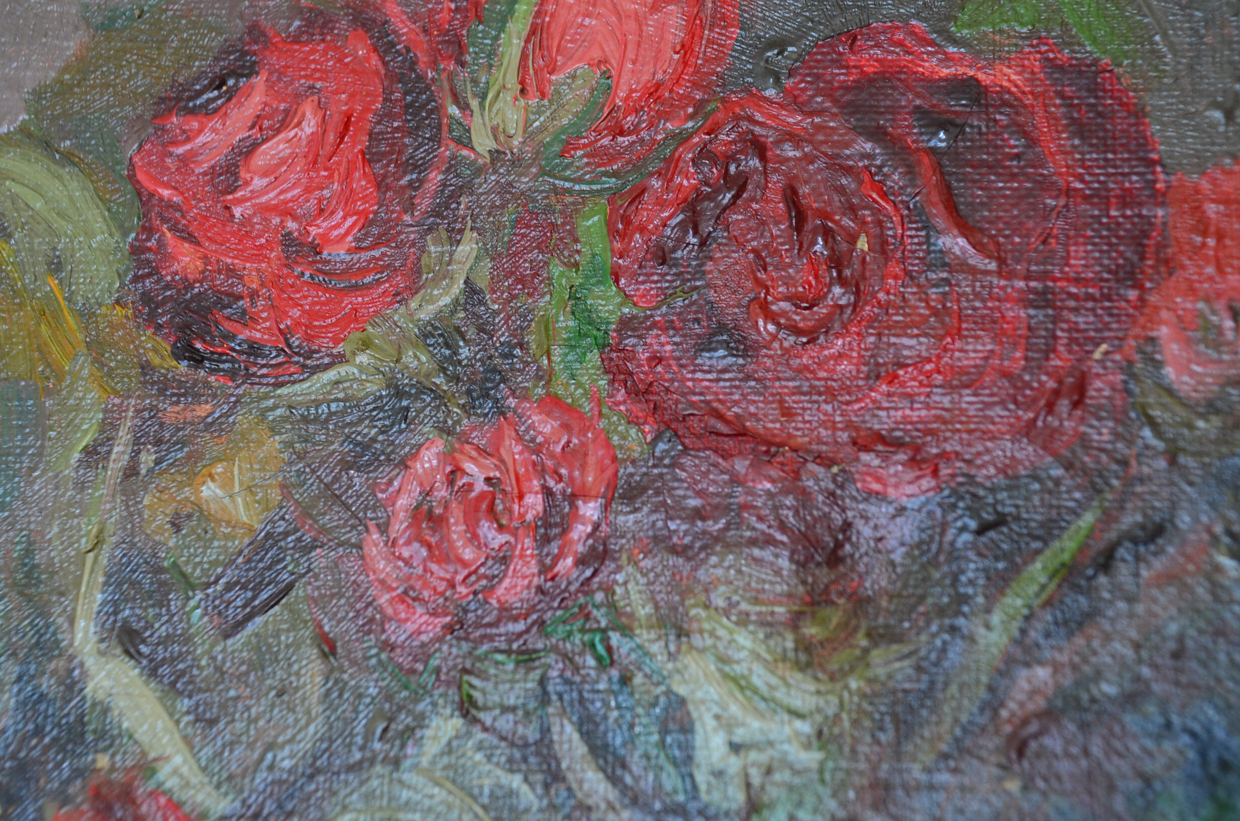 Oil on still-life canvas bouquet of flowers by Anfrey-Monin