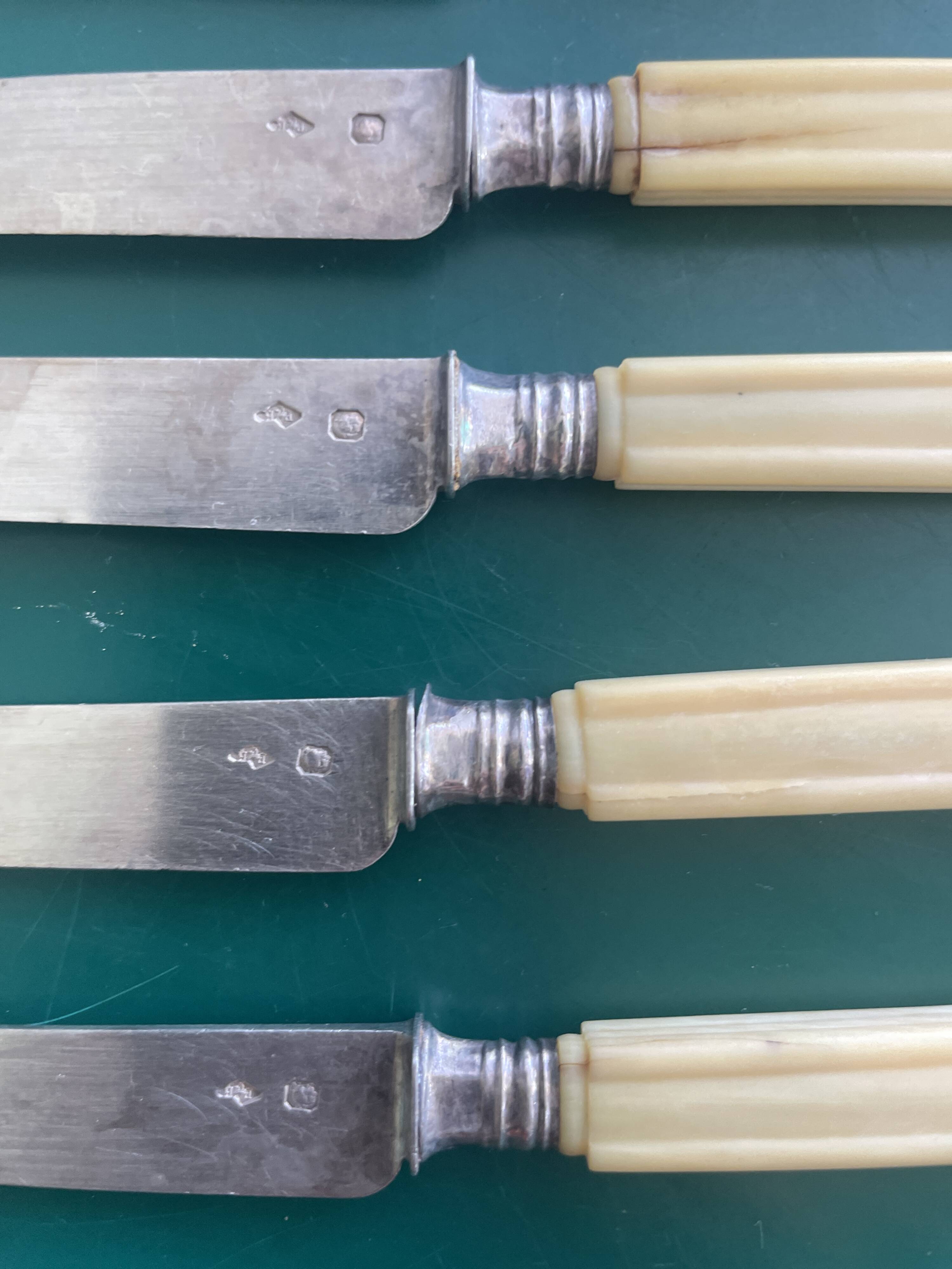 6 silver and ivory dessert knives