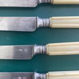 6 silver and ivory dessert knives
