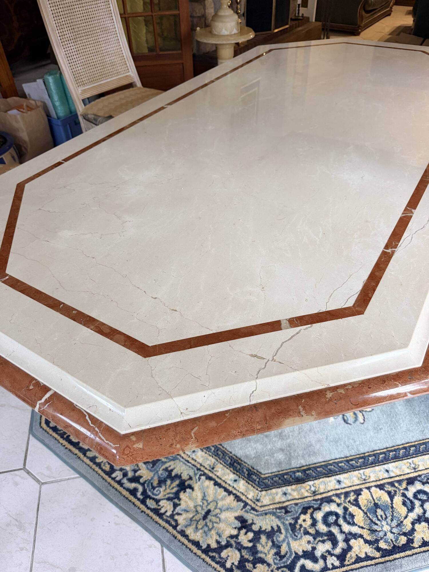 Large Crema Marfil & Alicante red marble table – 212 cm – 10 people