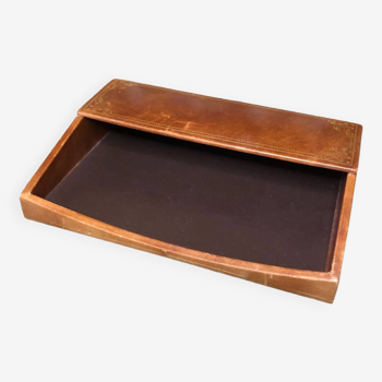 Old lancel paris card holder brown embossed leather desk accessories