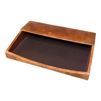 Old lancel paris card holder brown embossed leather desk accessories