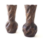 Brutalist wooden candlestick pair