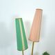 1950s floor lamp with pink and green shade and gold-coloured legs