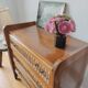 Vintage 1950 wood and rattan chest of drawers