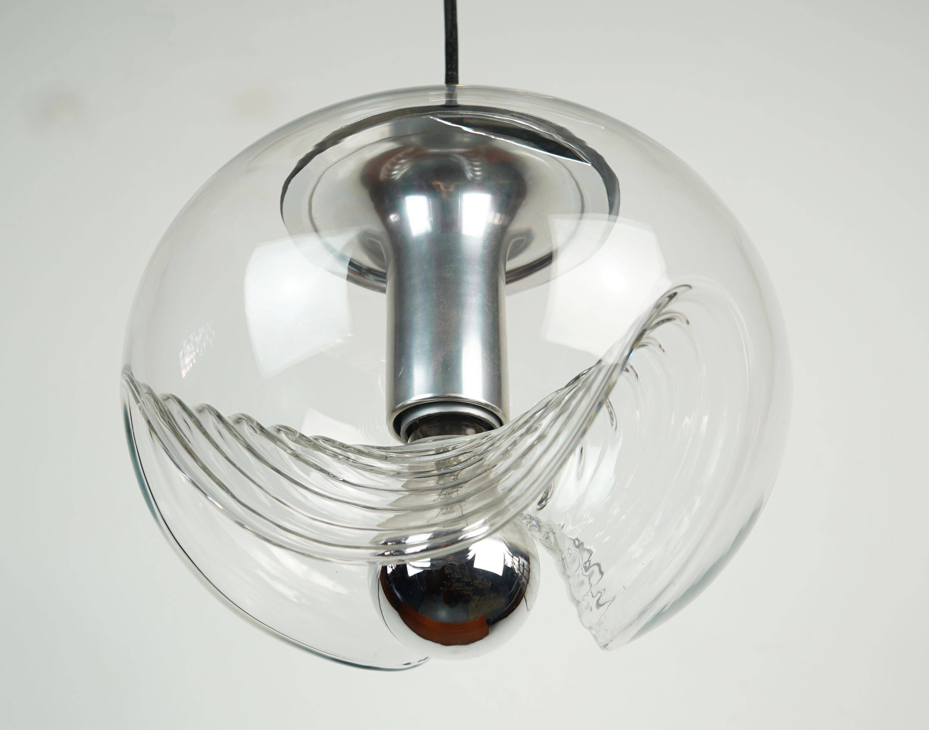 peill & putzler mid century PENDANT LAMP 'wave' clear glass chrome 1960s