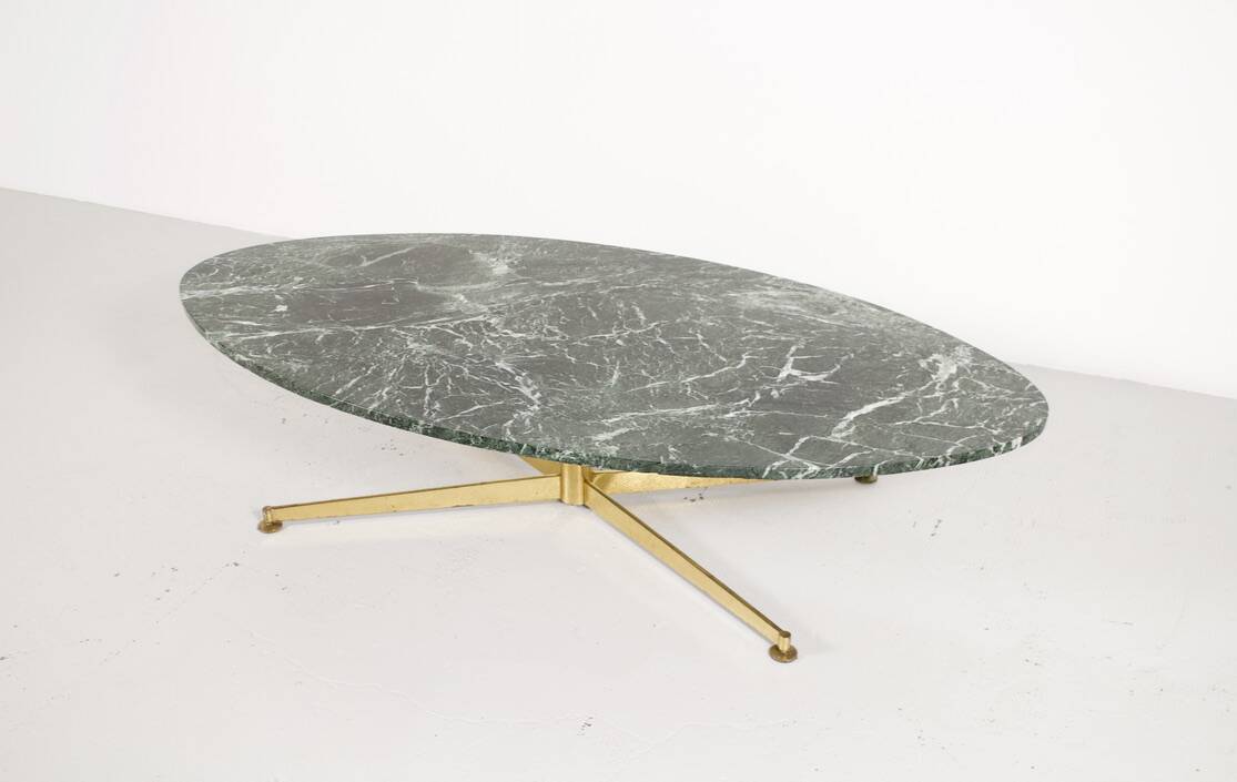 Table basse marbre laiton Michel Kin Italie 1960 Arflex éditeur