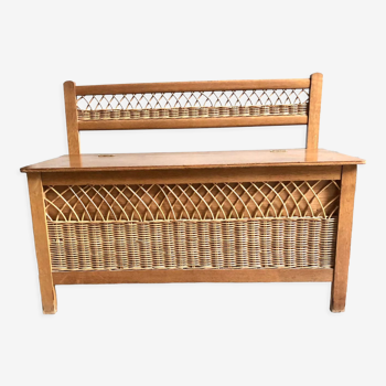 Wooden and rattan chest