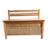 Coffre en bois et rotin
