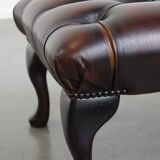 Dark Brown Chesterfield Ottoman Made of Cowhide Leather