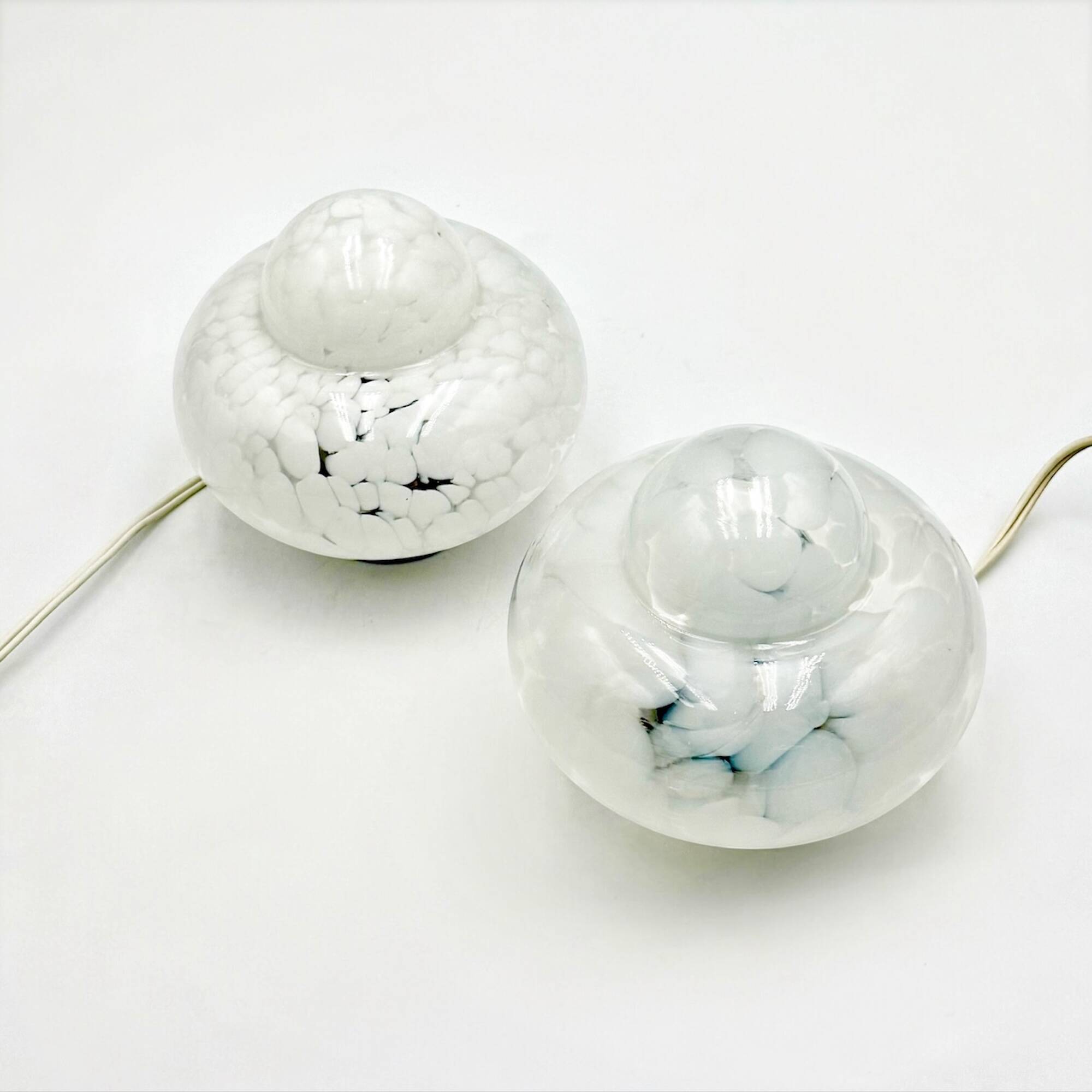 Pair of 1960s UFO Table Lamps with Marbled Glass Lampshade