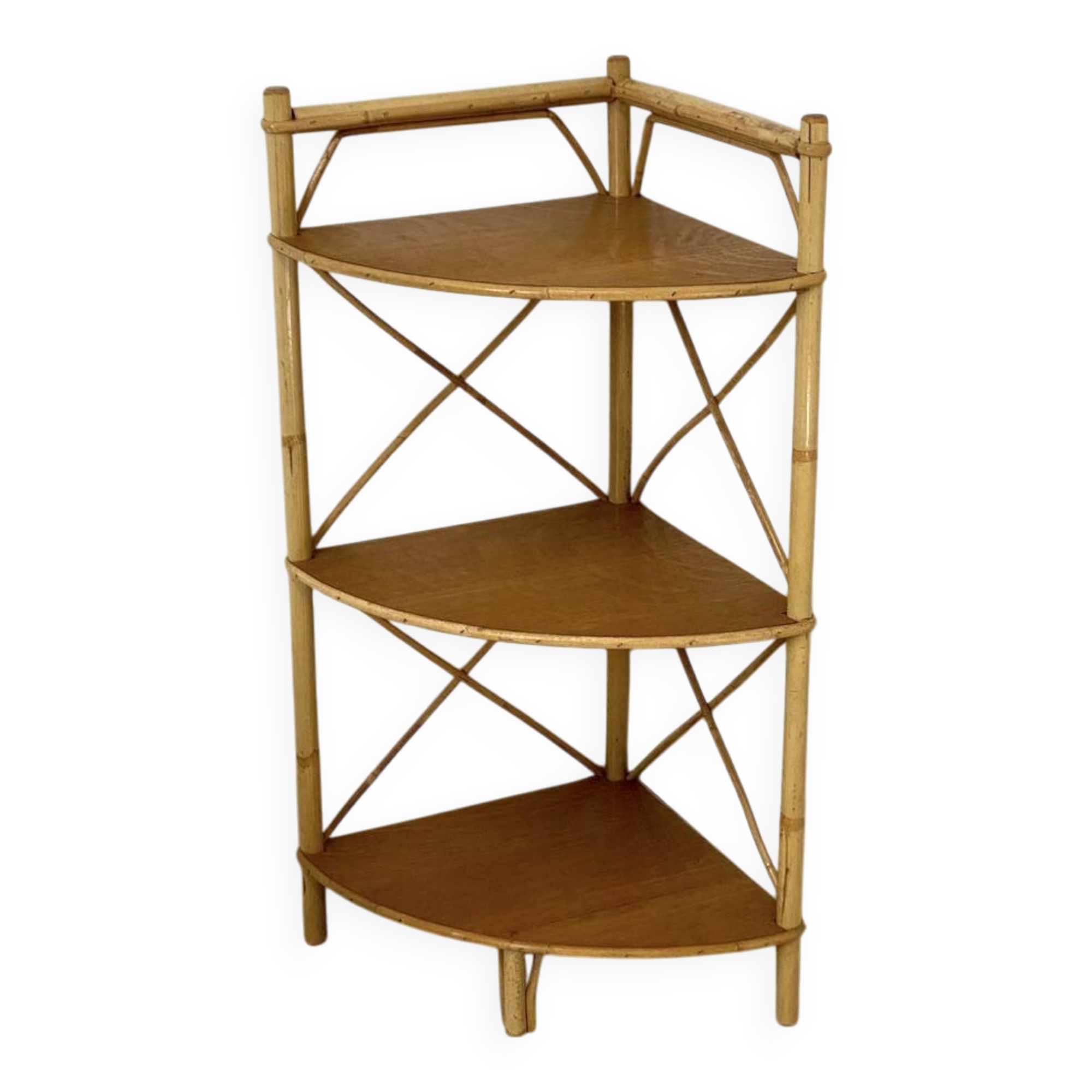 Vintage rattan corner shelf 1960