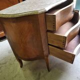 Curved chest of drawers in rosewood and marble marquetry