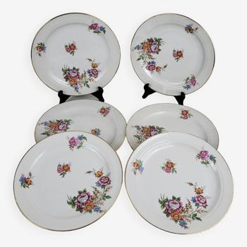 Set of 6 flat porcelain plates floral motif