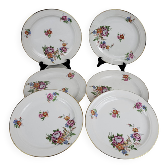 Set of 6 flat porcelain plates floral motif