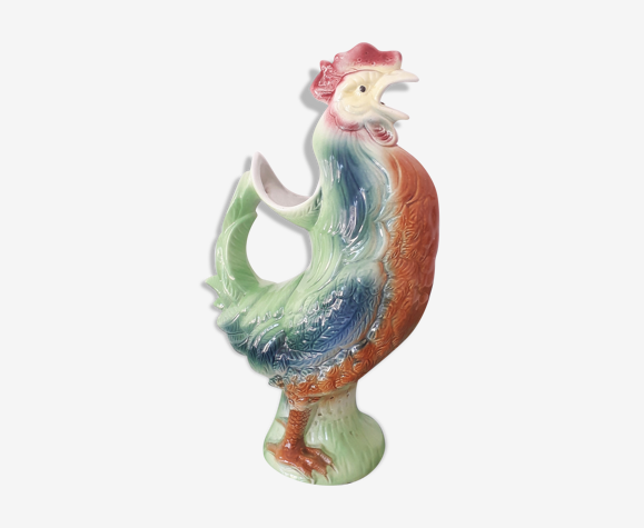 Pichet zoomorphe vintage Coq en barbotine St Clément France - 1960-70