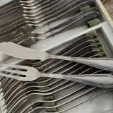 24-piece fish cutlery set in silver-plated metal with crossed ribbons by François Frionnet