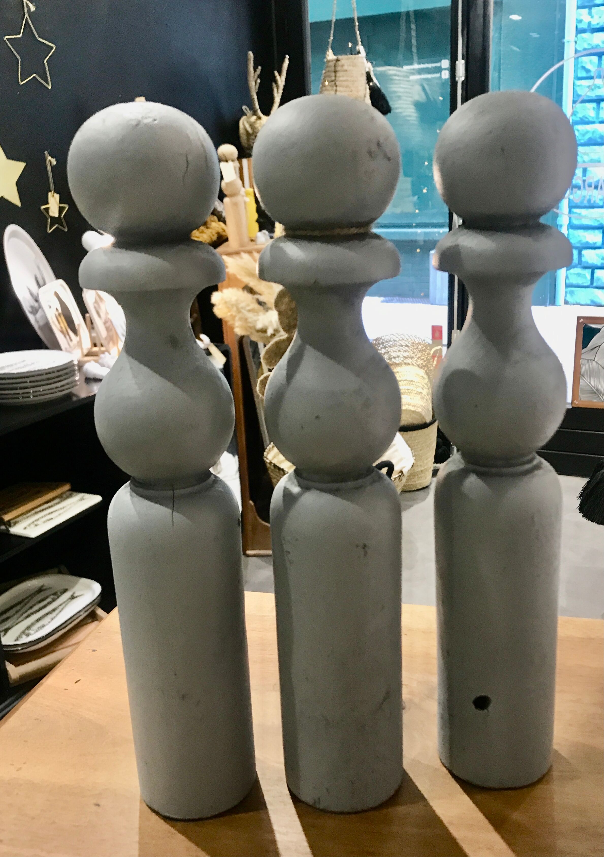 Set of 3 old grey wood keels