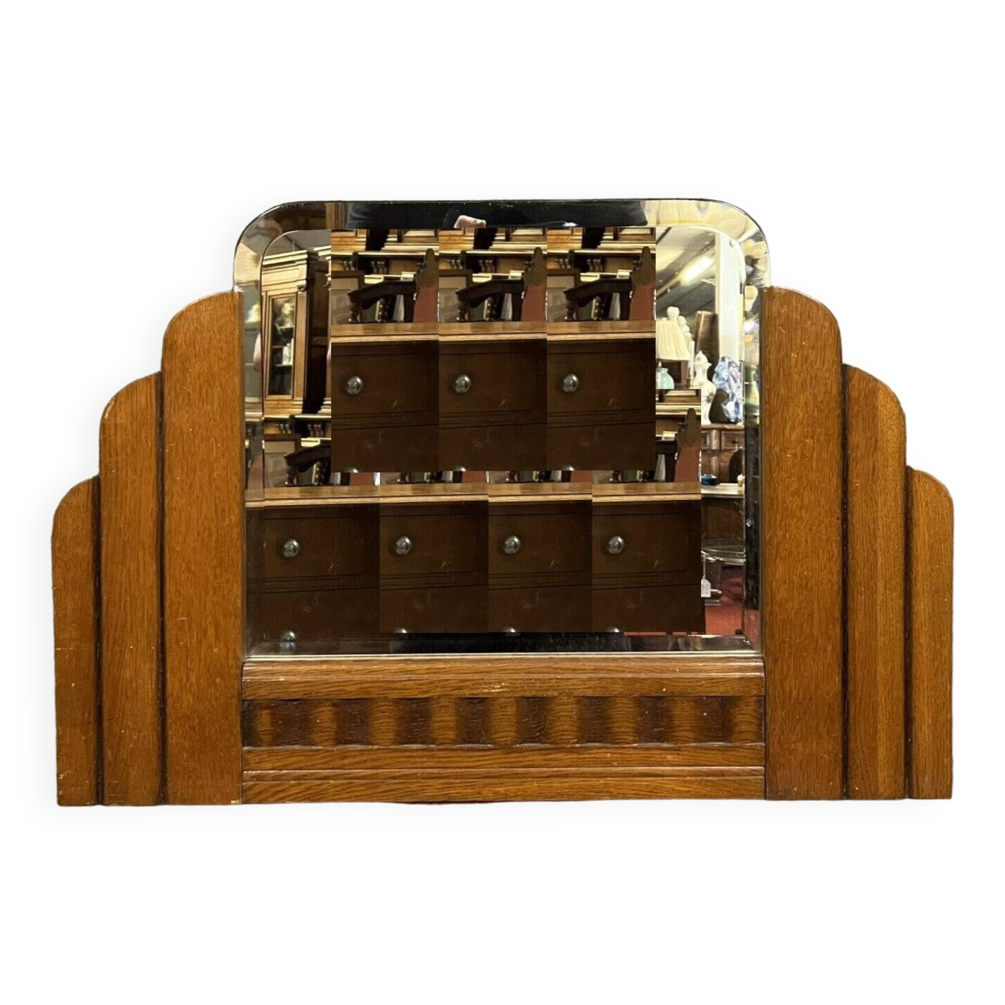 Art Deco period fan mirror in blond oak / circa 1940