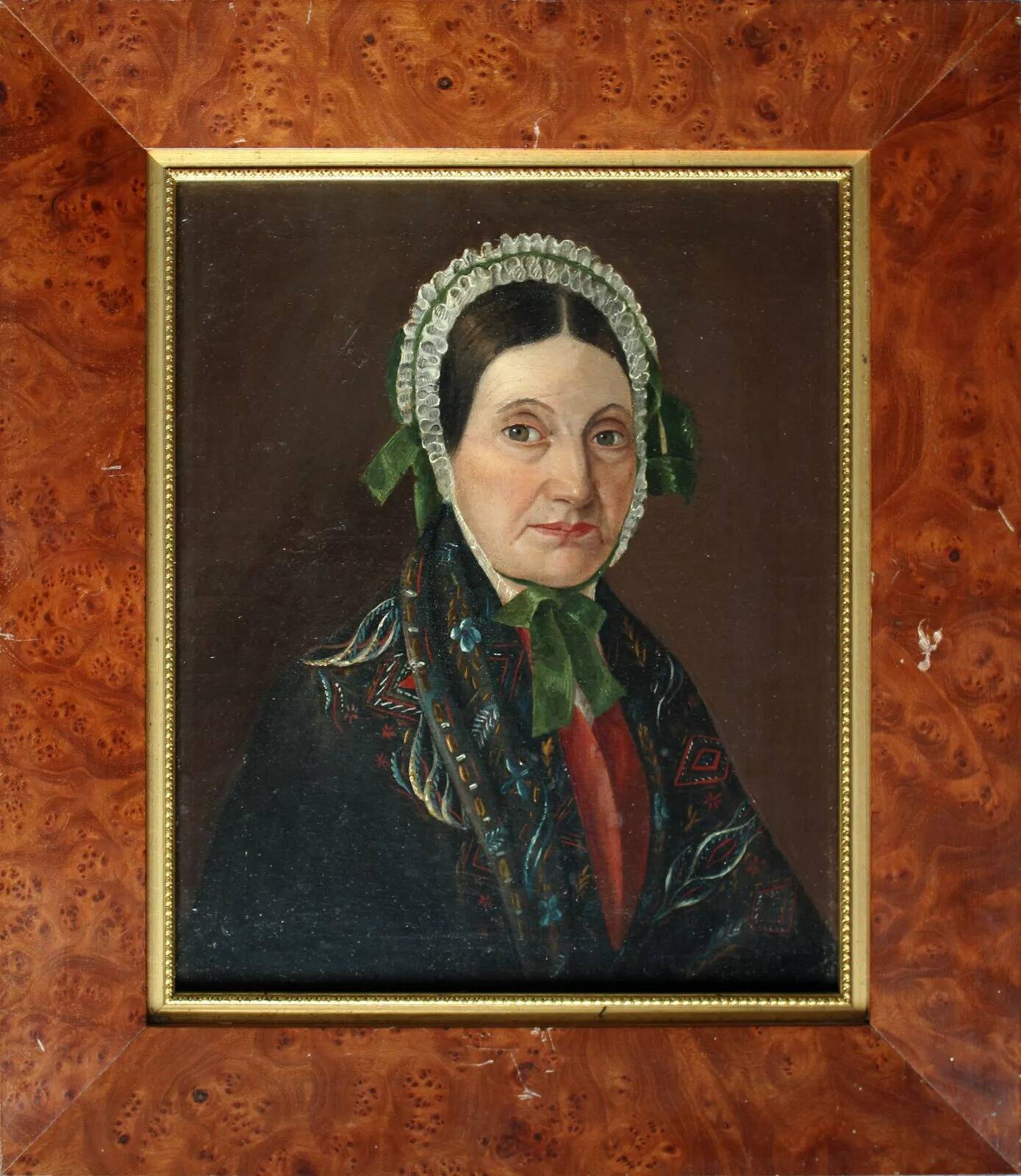 Vintage Older Woman Portrait Oil Painting