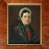 Portrait d'une femme âgée à l'huile sur toile vintage