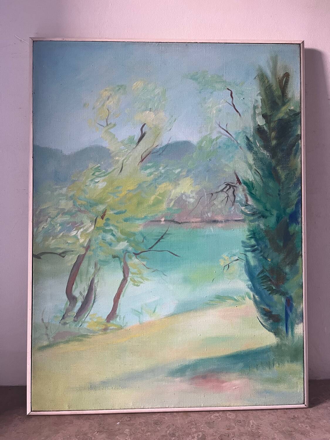 Trees by the lake, oil on canvas