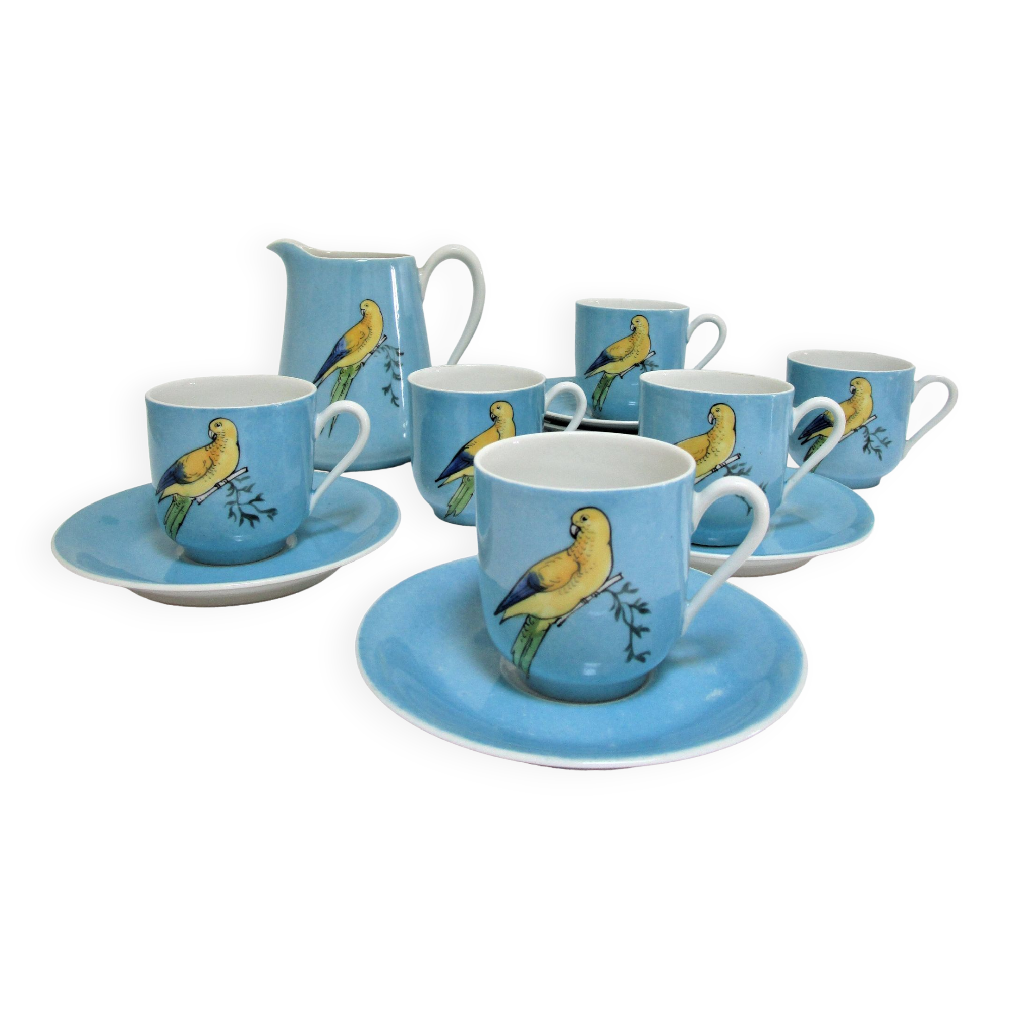 Limoges porcelain parakeet decor coffee service