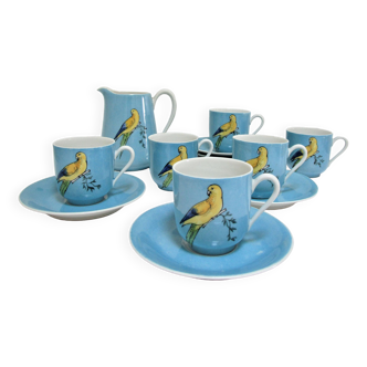 Limoges porcelain parakeet decor coffee service