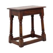 Antique Solid Oak English Joint Stool, 19th Century