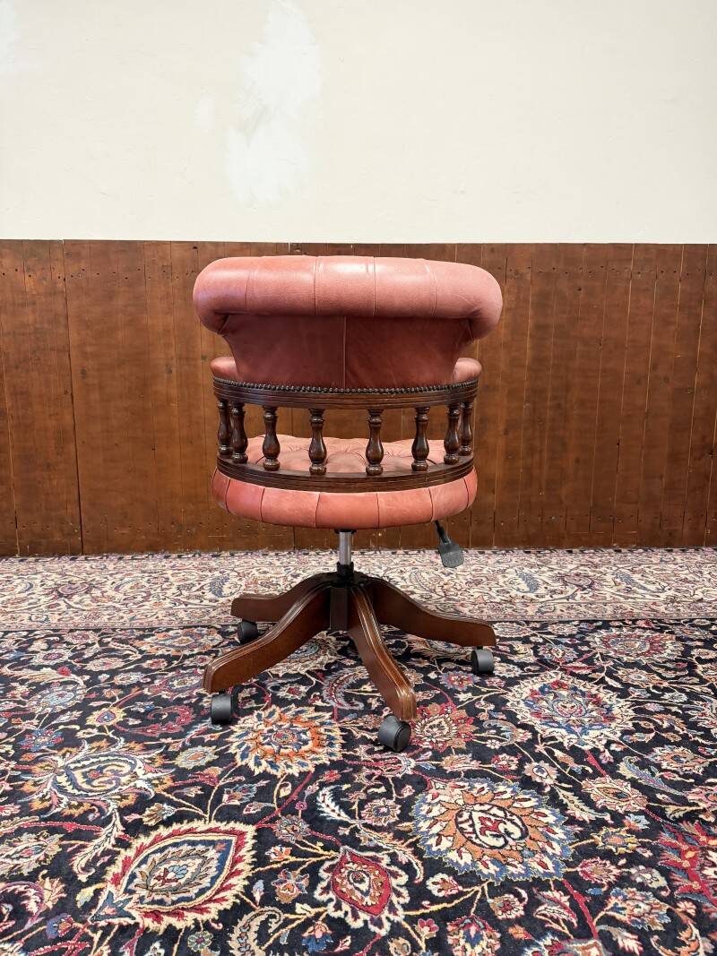 Classic English Chesterfield Desk Chair Salmon Colored