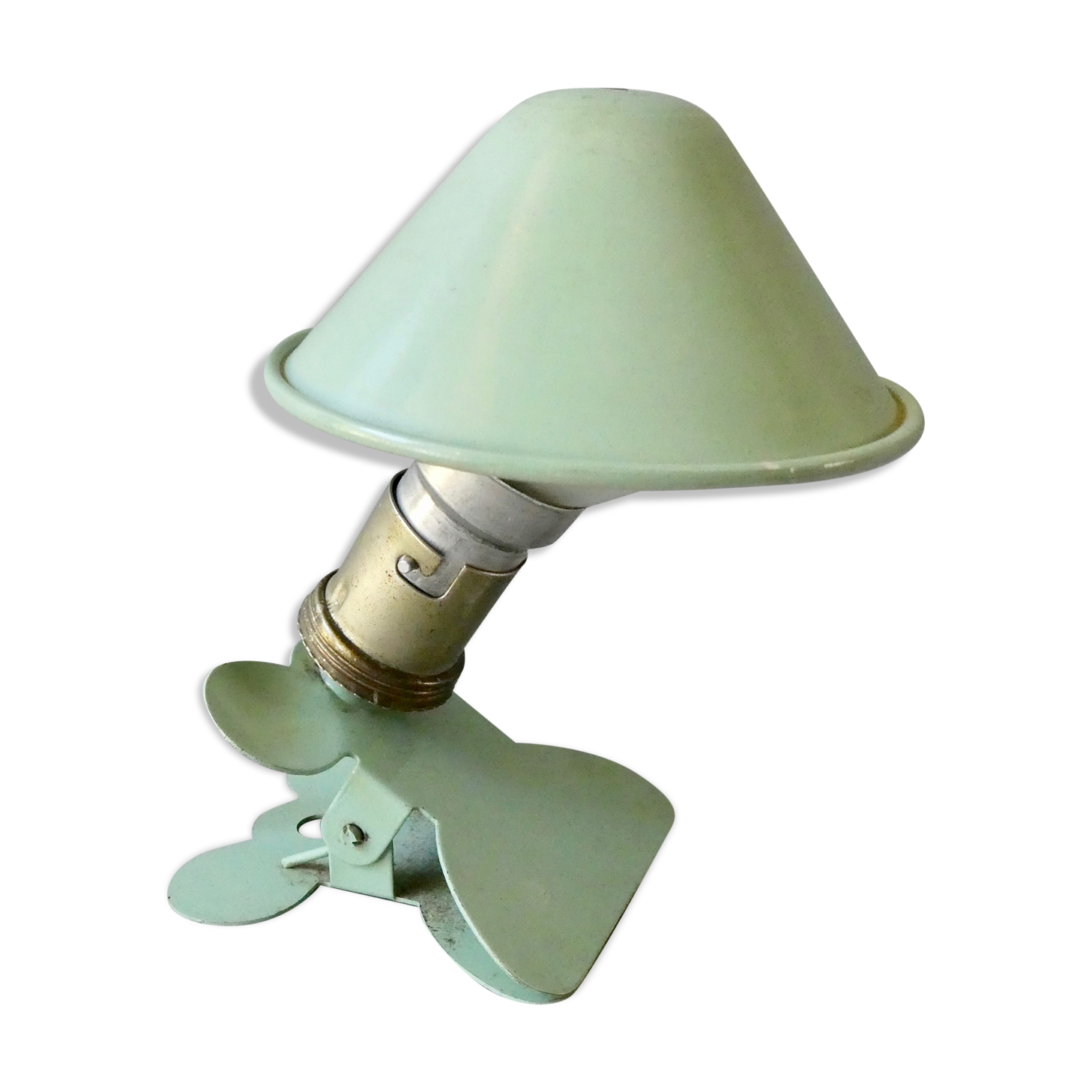 Lampe champignon, à pince, en métal vert amande, années 60