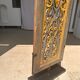 Rectangular Indonesian construction element with blue and yellow plant in carved wood