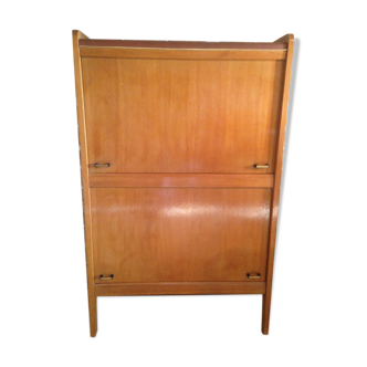 Meuble de rangement année 50 bois et skaï a 16 compartiments