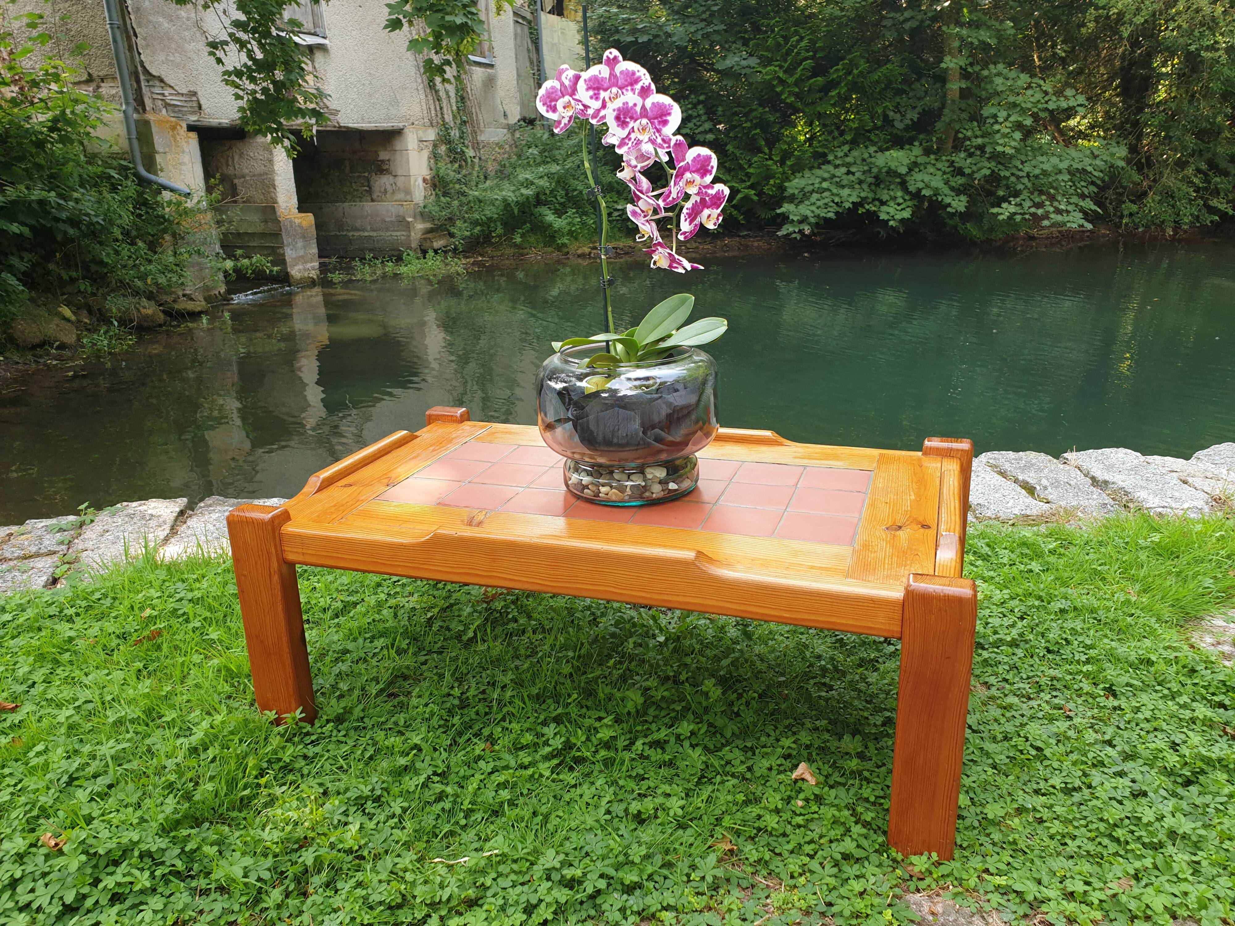 Pine and ceramic coffee table 1980