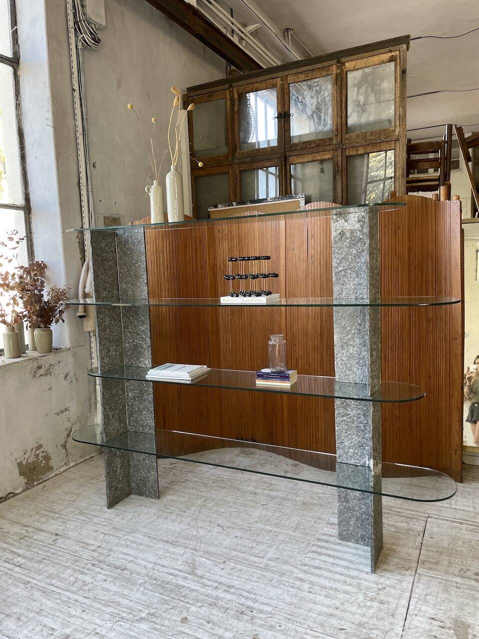 Roche Bobois stone and glass sculpture shelf 1970s