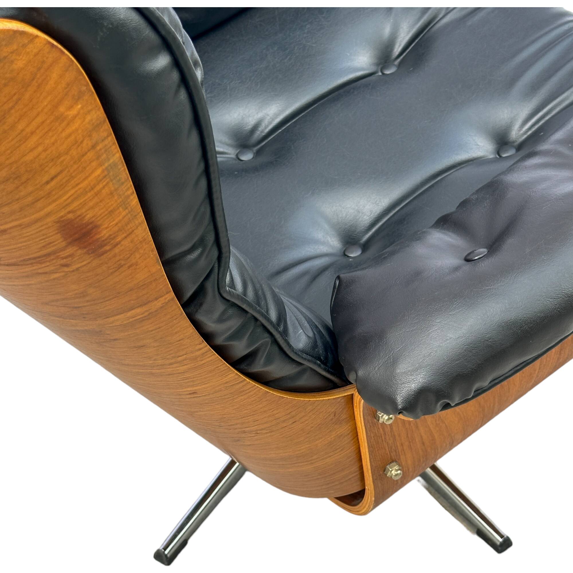 Vintage armchair in leather and rosewood inspired by Martin Stoll design 1970