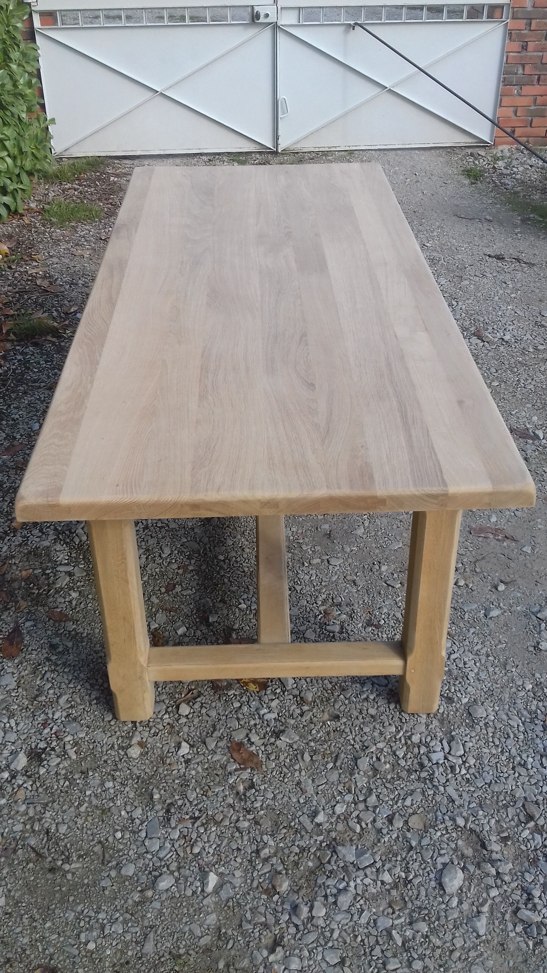 Solid oak farm table 2 extension cords raw wood