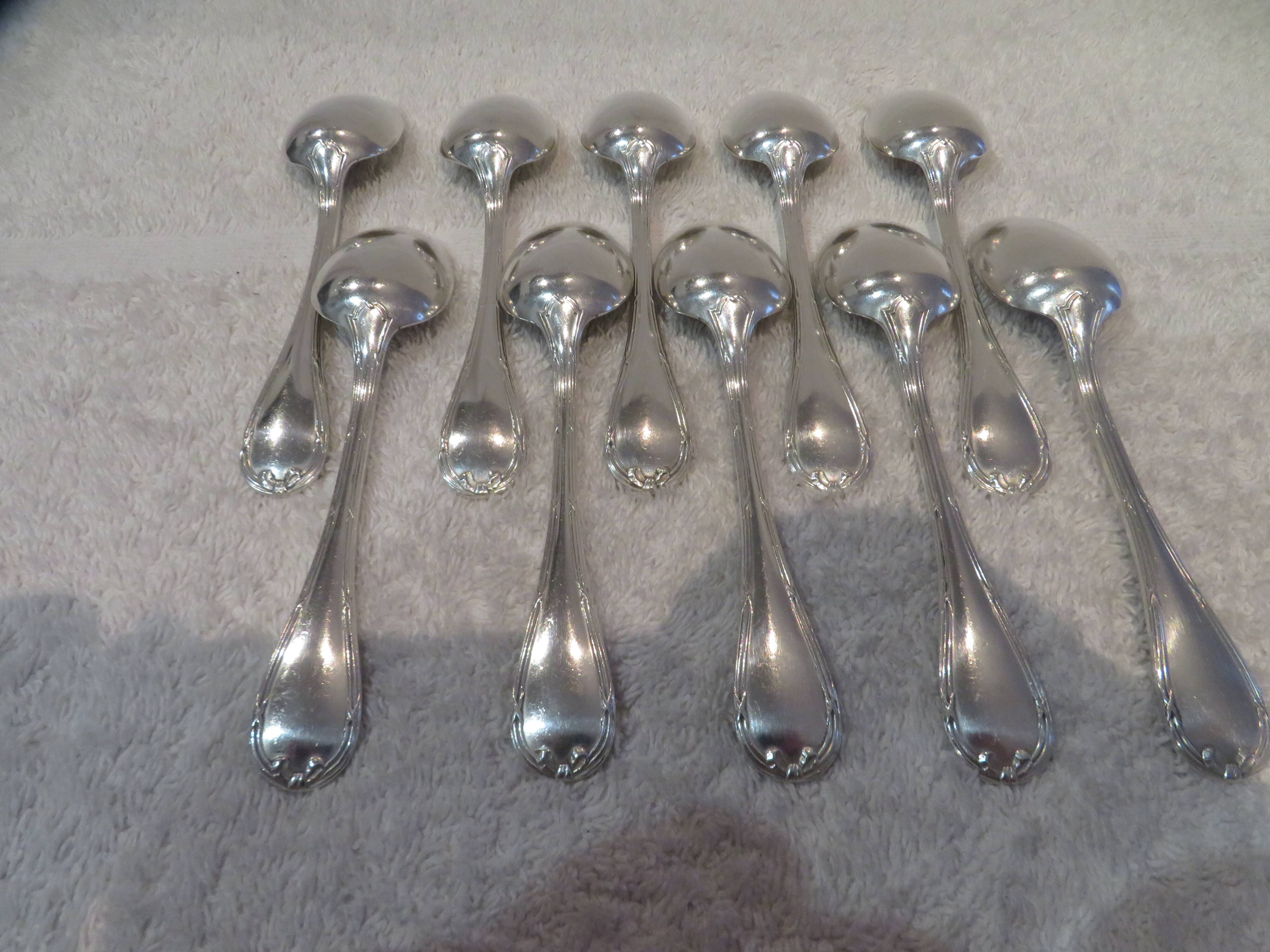 10 silver-plated coffee spoons by Christofle Rubans Louis XVI
