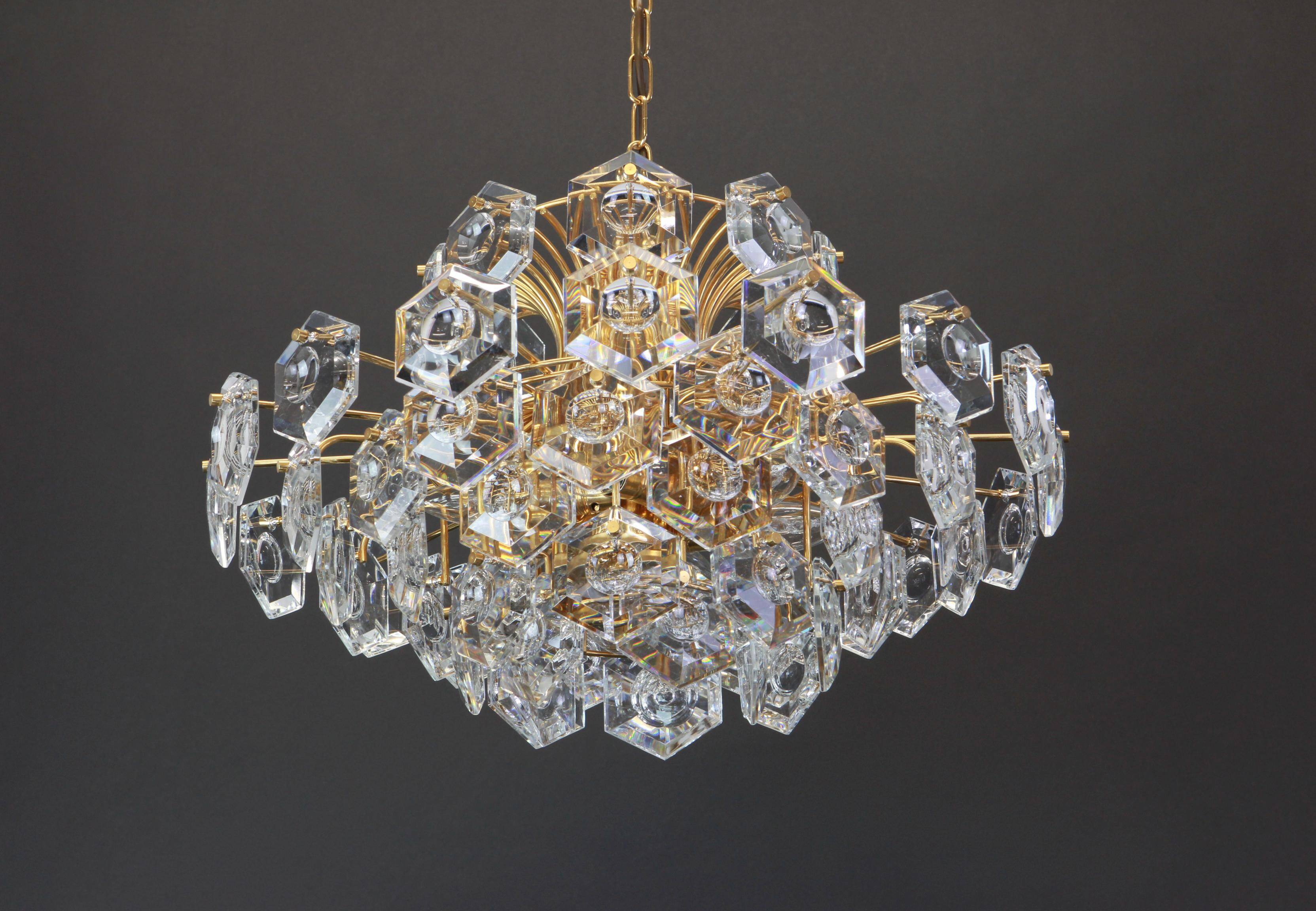 Large gilded brass and crystal chandelier by Kinkeldey, Germany, 1960s.